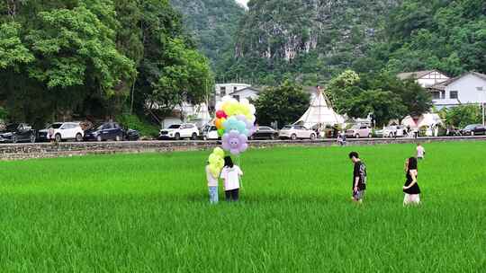 航拍贵州万峰林乡村旅游夏日稻田自然风光