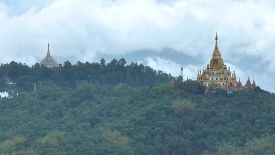 航拍云南旅游西双版纳芒市金塔银塔景观建筑