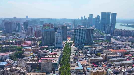 湖南长沙湘江杜甫江阁茶馆航拍城市地标风景视频素材模板下载