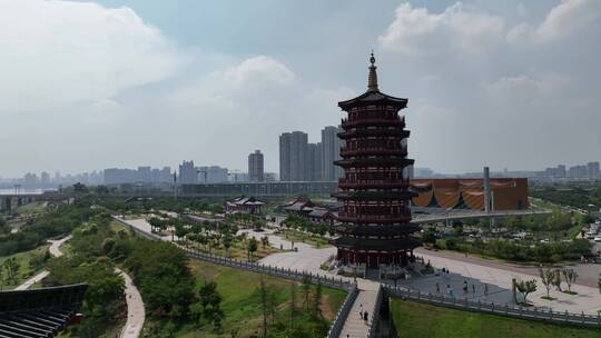 洛阳古建筑瀍壑朱樱塔航拍大运河博物馆地标