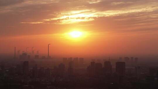 城市夕阳晚霞火烧云夜景降临山东聊城