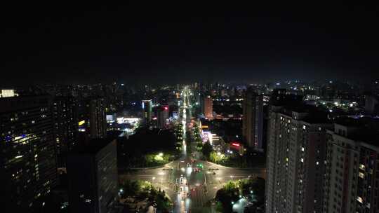 山东潍坊城市夜景交通航拍