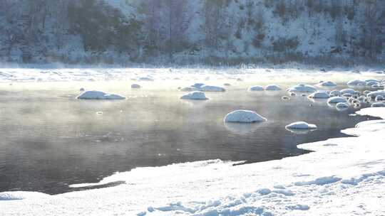 内蒙古雪景，不冻河，冬日美景