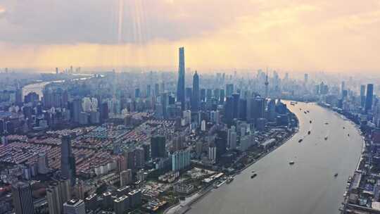 航拍上海北外滩陆家嘴黄浦江城市风光