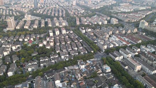 航拍浙江绍兴城市老城区建设