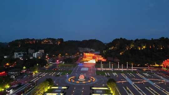 航拍四川乐山大佛文化广场夜景