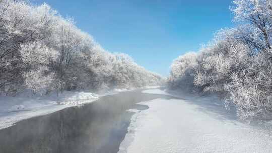 内蒙古冬天自然风光湿地冰河雾凇美景