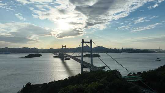 东莞虎门大桥日落夕阳航拍珠江黄昏河流风景