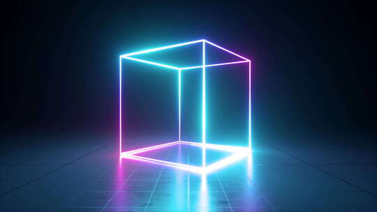 3d霓虹灯立方体将颜色从粉色变为蓝色，