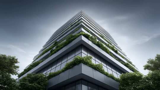 垂直绿化建筑仰视视角呈现生态都市感