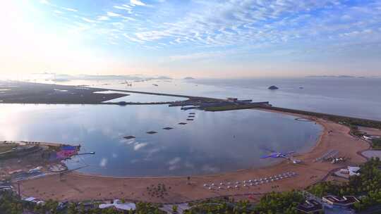 航拍浙江宁波北仑春晓街道梅山湾沙滩