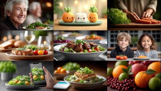 均衡营养餐桌上的健康艺术高清在线视频素材下载