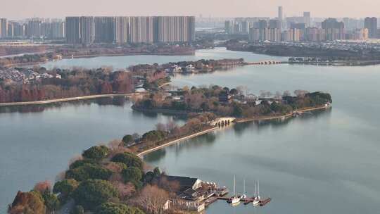 京杭运河苏州石湖景区湖中美景（航拍素材）