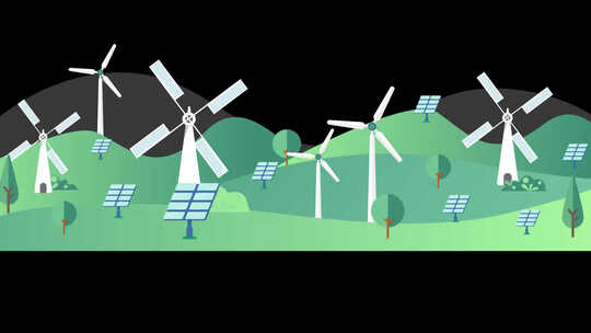 卡通风力发电机风车太阳能动画【透明背景】视频素材模板下载