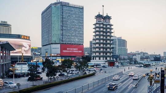 郑州二七广场黄昏杜比视界延时摄影视频素材模板下载