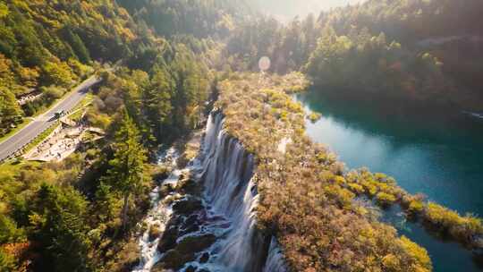 4K九寨沟瀑布湖泊航拍全景