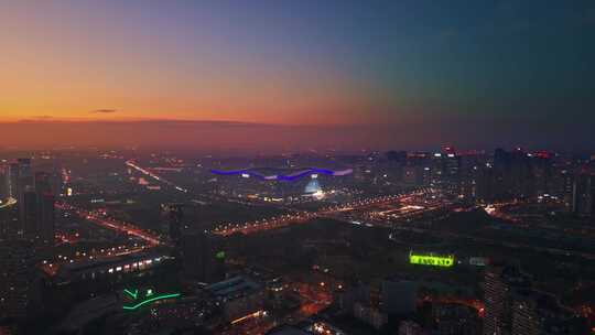 成都天府新区绝美晚霞日落航拍城市大景