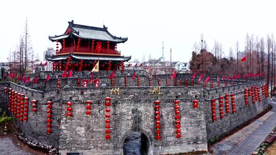 湖北荆州古城春节氛围实拍航拍视频