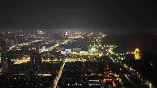 四川德阳城市大景夜景灯光航拍