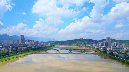 航拍四川北大门广元城市夏季高视角风光