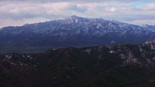 航拍山东威海昆嵛山雪山风景风电合集