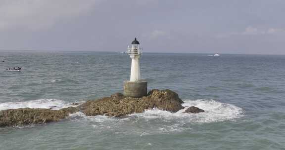 青岛航拍大海灯塔天空海岸