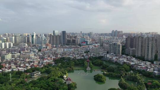 泉州市区航拍丰泽区东湖公园城市建筑风光