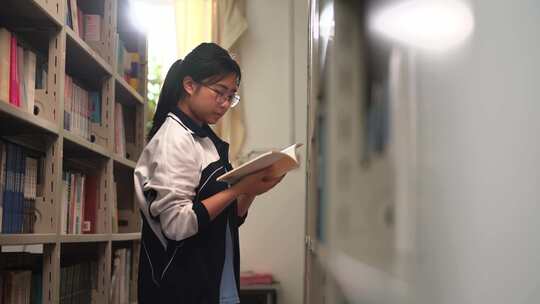广西中学学校图书馆学生看书场景