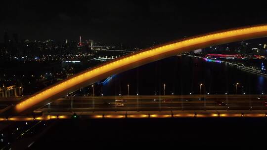 上海卢浦大桥夜景4K航拍原素材