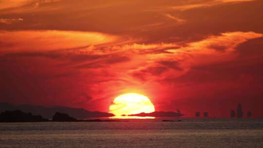 威海国际海水浴场夕阳落日红霞火烧云延时