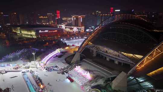 沈阳浑南奥体中心城市夜景车流