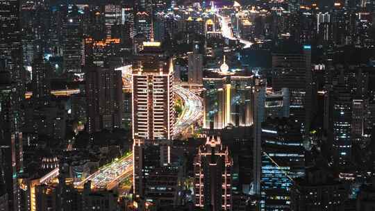 上海繁华城市夜空高楼大厦科技感灯光航拍