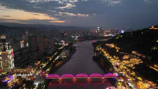 甘肃兰州夜景航拍