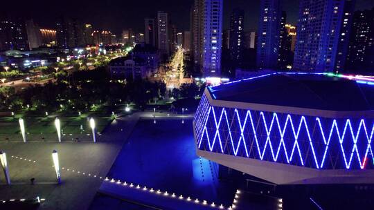 哈尔滨音乐厅夜景航拍视频素材模板下载