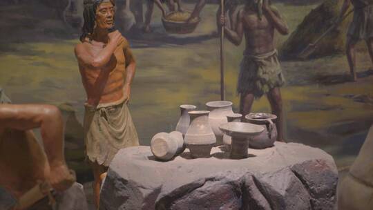 古人东夷原始人打猎捕鱼酿酒盖屋生活场景