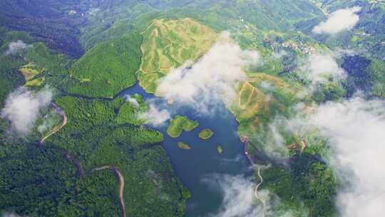 航拍云雾山河绿水青山自然风景