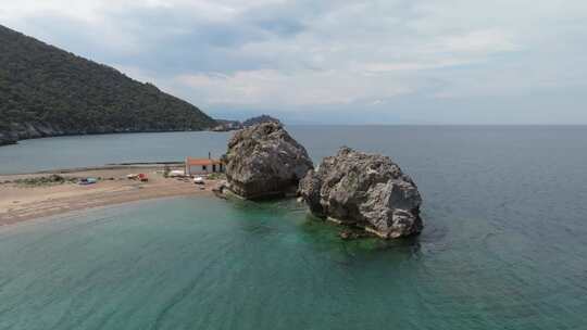 大岩石，海滩，海岸，海浪