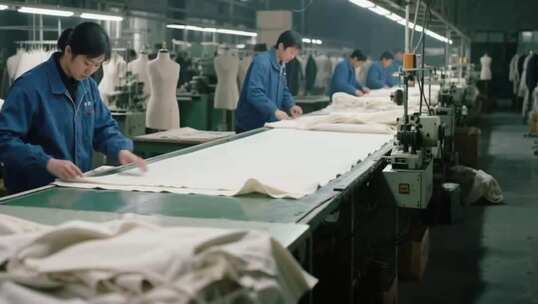工厂工人操作纺织机器
