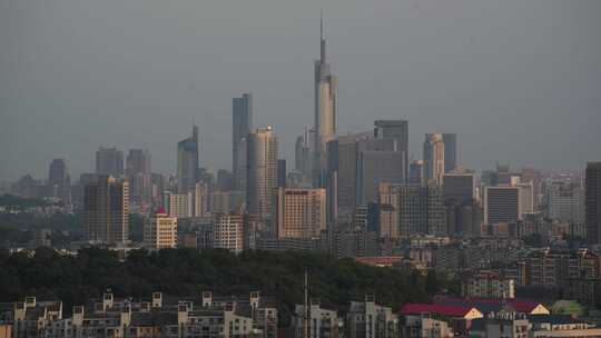 晴天南京城市高楼紫峰延时