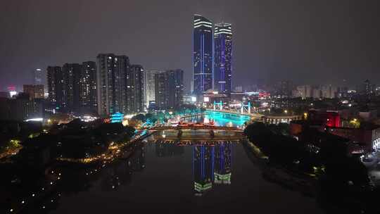 浙江湖州夜景湖州银泰百货夜景航拍