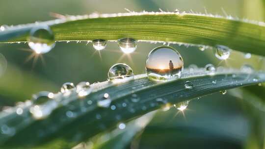 白露绿叶露珠晶莹清新自然特写视频