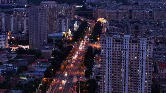 航拍辽宁锦州夜晚城市风光