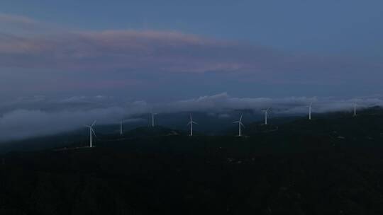 航拍山区风力发电自然风光