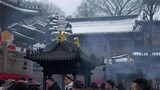 杭州径山寺中式古建筑寺庙雪景高清在线视频素材下载