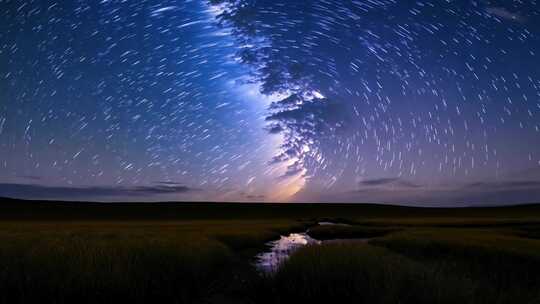 草原暮色 繁星满天 和谐辽阔天地