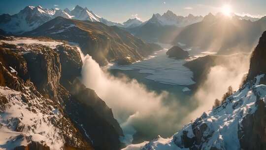 雪山山谷间的壮美自然风光