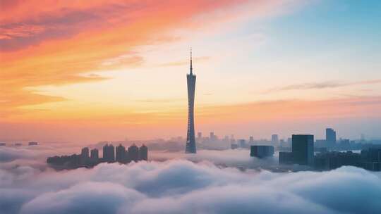 广州塔云海日出城市景观