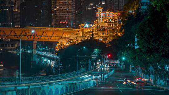 重庆_洪崖洞夜景_嘉陵江滨江路_夜景