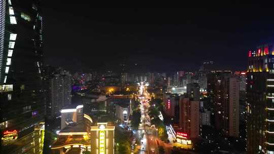 航拍福建莆田夜景莆田商务区夜景