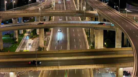 航拍隧道车流行车高架桥立交桥空镜夜景